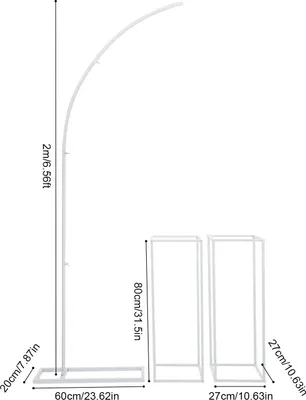 Produktbild von Hochzeitsdeko Set - Hintergrundbogen & 2 Blumenständer - Ballonbogen - Stahlrohr - Bogen 60×20×200 cm - Ständer 27×27×80 cm - Weiß