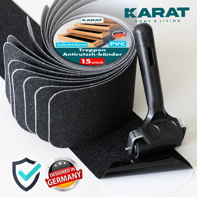 Produktbild von Antirutsch-Streifen für Treppen Nicu 15er Set inkl. Montageroller Schwarz 10 x 61 cm