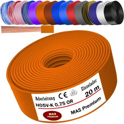 Produktbild von 20m Aderleitung H05 V-K 0,75 mm² Orange Einzelader flexibel