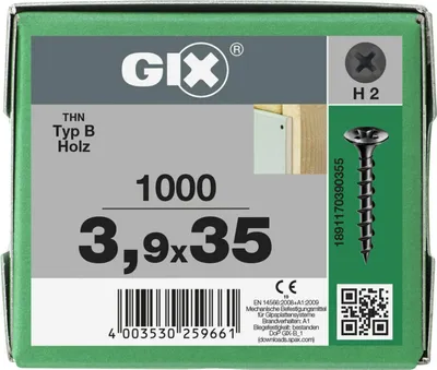Immagine prodotto di Spax GIX-B testa a tromba 3,9 x 35 H2 filettatura grossa FOSFATO 1000 pz