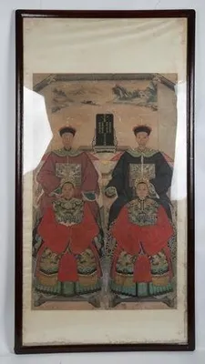 Immagine prodotto di Fine Asianliving Ritratto di gruppo ancestrale cinese antico in cornice