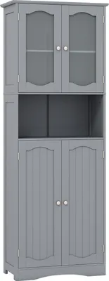 Produktbild von GOPLUS Badezimmerschrank 164 cm hoch, freistehender Hochschrank mit 4 Türen & Ablage, Badschrank mit verstellbaren Einlegeböden, Grau