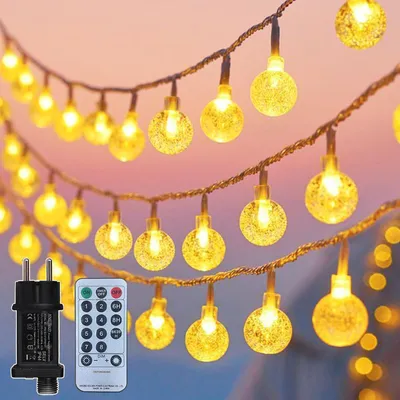 Obrázok produktu pre LED svetelný reťazec, 15 metrov, 100 LED, s konektorom, krytie IP44 (vodotesný), diaľkové ovládanie, teplá biela