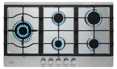 Gaskochfeld 5 Flammen, Edelstahl, Wokbrenner, 11100 W, 86 cm