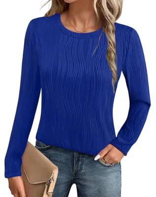 Immagine prodotto di Maglione da donna con scollo rotondo, a onde, autunnale, elegante, blu marinaro, taglia XL