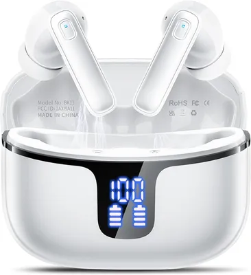 Obrázok produktu pre Bluetooth 5.4 slúchadlá do uší s 4 ENC mikrofónmi, výdrž batérie 40 hodín, LED displej, USB-C, vodotesnosť IP7, kvalitný basový zvuk, ovládanie dotykom
