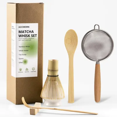 Produktbild von Matcha Set Keramik Bambus 6-teilig Hellbraun Traditionelle Teezeremonie Zubehör