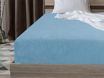 Produktbild von TEXTILOMANIE Spannbettlaken Frottee, hellblau, 90x200 cm, 50% Baumwolle 50% Polyester, 150 g/m², bügelfrei, hochelastisch, trocknergeeignet