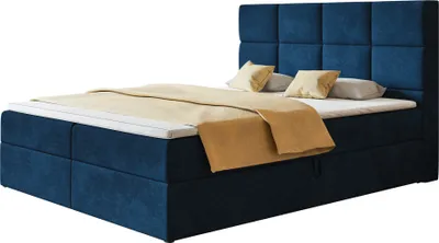 Produktbild von Boxspringbett ROMA mit 2 Bettkästen, Polsterbett Maße: 120x200, Farbe: Dunkelblau, Velourstoff, Doppelbett mit Bonell-Matratze