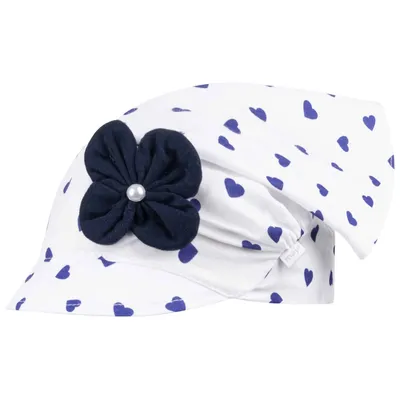 Produktbild von Kopftuch Mütze Schirmmütze Mädchen Sommer Baby Baumwolle Herzen Blume, Gr. (M (44/46), Weiß-Dunkelblau