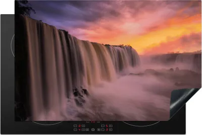 Produktbild von KitchenYeah© Herdabdeckplatte Wasserfall - Sonnenuntergang - Natur , 80x52cm, Küche Deko, Glaskeramikkochfeld Herdabdeckung, Abdeckplatte fùr Kochfeld