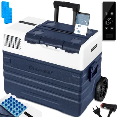 Produktbild von KESSER® Kompressor Kühlbox elektrisch Gefrierbox, Mit APP-Steuerung USB-Anschluss 12/24 V 230V, +Teleskopstange Räder Kühlschrank Kühlung bis -20 °C für Auto, Lkw, Boot, Reisemobil, Camping