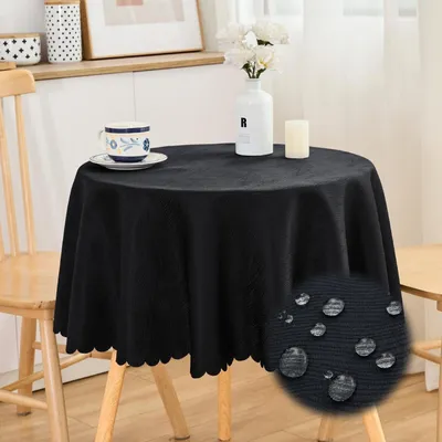 Productafbeelding van Ronde jacquard tafelkleed, 120 cm, watergolfmotief, zwart, polyester