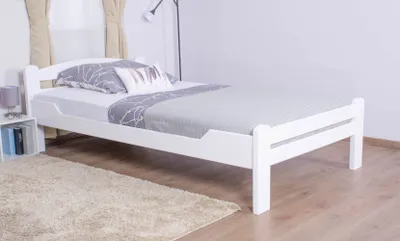 Produktbild von Einzelbett "Easy Premium Line" K4 in Überlänge, 120 x 220 cm Buche Vollholz massiv weiß lackiert