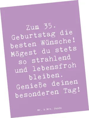 Produktbild von Mr. & Mrs. Panda Postkarte Spruch 35. Geburtstag Glückwünsche - Lavendeltraum - Geschenk, Glückwunsch, Postkarten, Ansichtskarten, Grußkarte, handgefertigt, Geschenke