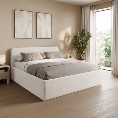 Produktbild von Home Collective Polsterbett 160x200 cm Doppelbett Bett mit verstellbarem Lattenrost & Stauraum, wählbare Matratze Kaltschaum H3 viele Größen verfügbar | Kordstoff Weiß, KI-generiertes Bild