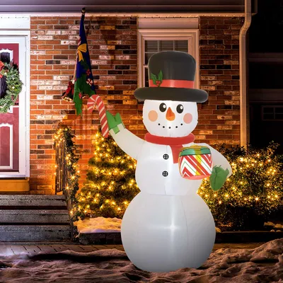 Image de Outsunny Bonhomme de neige gonflable de Noël de 180 cm avec lumières LED, matériel fixation et souffleur, décoration de Noël pour l'intérieur et l'extérieur résistant aux intempéries IP44