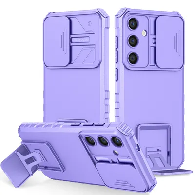 Immagine prodotto di Custodia per Samsung Galaxy S25 FE a doppio strato, robusta, con protezione militare, supporto e protezione scorrevole per la fotocamera - Viola