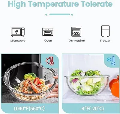 Produktbild von Küchen-Glaskomme-Set aus Borosilikatglas, 4 Stück, 0,5 l, 1,4 l, 2,4 l, 3,3 l, groß, transparent