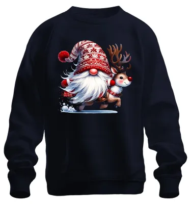 Produktbild von Weihnachtsmann mit Rentier lustig Cartoon Weihnachten Zwerg Sweatshirt Pullover, Navy, XXL