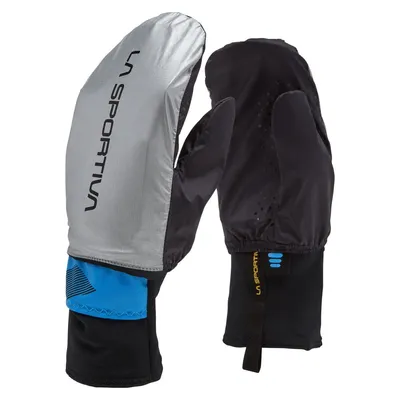 Skihandschuhe "Session Tech Gloves W" von La Sportiva in Schwarz und Silber mit blauen Akzenten.