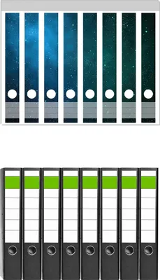 Produktbild von Wallario 8 Stück schmale Ordner inkl. Klebeetiketten mit Motive Sternenhimmel - Milchstraße und Sterne bei Nacht -  Set mit Rückenschildern / Ordnerrücken Stickern