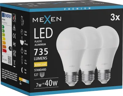 Produktbild von Mexen Nova 3x LED-Glühbirne E27, A60, 7W, Warm - 3000K, 735 lm - L100-E27-0730-01x03