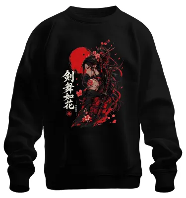 Obrázok produktu pre Samurajská dámska katana, japonské, japonské, štýl Y2K, mikina s kapucňou, čierna, veľkosť M