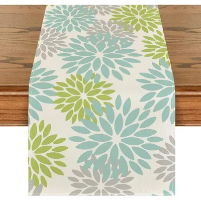 Immagine prodotto di Runner da tavolo a fiori, verde, con motivi di dahlia, 40x180 cm, in poliestere