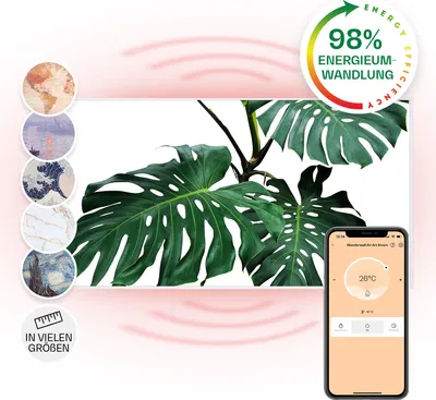 Obrázek produktu pro Klarstein Air Art Smart Infračervený ohřívač, infračervený ohřívač s ovládáním IoT/WiFi app, detekce otevřeného okna, infračervený ohřívač s termostatem, ohřívač pro montáž na zeď, elektrický ohřívač bez tvorby CO700 W