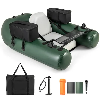 Produktbild von GOPLUS Angelboot Schlauchboot Fischerboot Bellyboat mit Verstellbarer Rückenlehne, Pumpe & Fischlineal, 157 x 114 x 35 cm