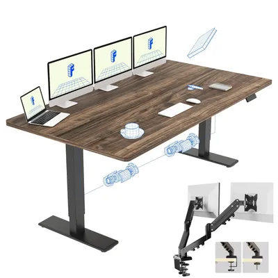 Produktbild von FLEXISPOT QB2 Höhenverstellbarer Schreibtisch Elektrisch 180x80cm, mit Monitorhalterung, 2 STARKE MOTOREN, 120 kg Tragkraft, 4 Memory-Funktion (Braun)