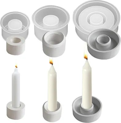 Produktbild von winterbeauy 3er Silikonform Kerzenhalter, DIY Kerzenformen,Gießform Kerzenhalter,Stabkerzenhalter (Klein/Mitte/groß)