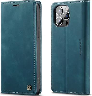 Obrázek produktu pro Pouzdro pro iPhone 14 Pro, RetroPolyuretanKožené Pouzdro s Funkcí Stojánku modré