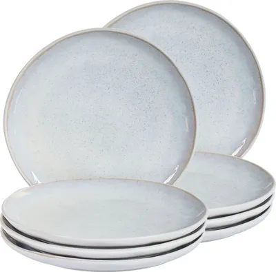 Produktbild von BELIANI Dessertteller Set Hellgrau Steinzeug Ton und Kaolin für 8 Personen Rund ⌀ 21 cm Handgefertigt Retro Geschirr Set Essgeschirr Küche Esszimmer