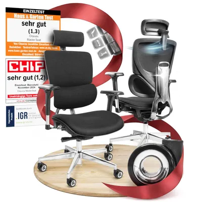 Produktbild von CLOUVOU MasterSeat Bürostuhl Ergonomisch Schreibtischstuhl Knopf-Automatik, 4D-Armlehne, 3D-Kopfstütze, Orthopädische Rückenlehne [Nr.1 in Ergonomie]