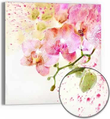 Produktbild von DEQORI Hybrid Leinwand Bild 30x30 cm 'Orchideenflüstern' Wandbild Glas flach modern