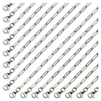 Produktbild von 10 Stück Edelstahl Halskette Kette Silber Gliederkette Schmuck Bordsteinketten mit Karabinerverschluss für Schmuckherstellung Handwerk Anhänger Armband