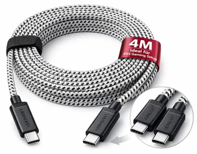 Obrázok produktu pre Nabíjací kábel pre PS5, 4 metre - rýchle nabíjanie, USB-C na USB-C, pre ovládač DualSense