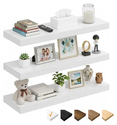 Image de Étagères murales de 60 cm, étagère murale blanche avec fixations invisibles, étagère murale en MDF pour salle de bains, chambre, bureau, salon, cuisine, lot de 3, 60 x 23,5 x 3,8 cm