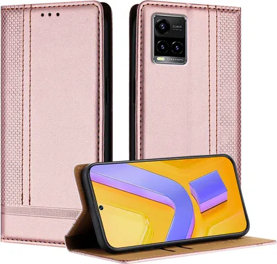 Produktbild von Handyhülle für Vivo Y21S/Y33S Leder Flip Klappbare Schutzhülle mit Standfunktion Pink