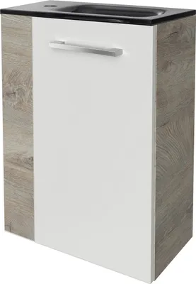 Produktbild von Fackelmann SBC STANFORD Gäste WC Set 2-teilig 45 cm, Braun hell/Weiß, rechts, Glas Anthrazit
