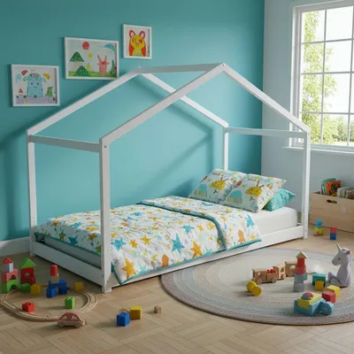 Produktbild von HAUSBETT KOALA MIT LATTENROST/ Kinderbett 90x190 - Weiß