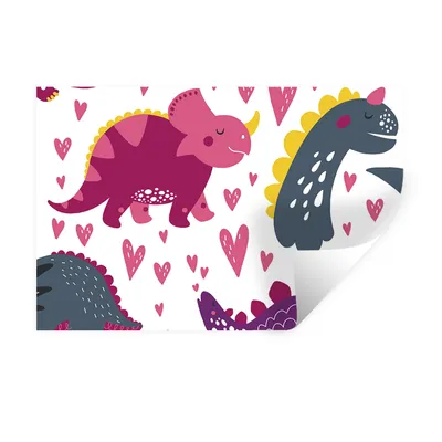 Produktbild von MuchoWow® Wandtattoo Wandsticker Wandaufkleber Dino - Herz - Muster - Rosa - Mädchen - Dinosaurier 120x80 cm Selbstklebend und Repositionierbar - Selbstklebend - Fototapeten