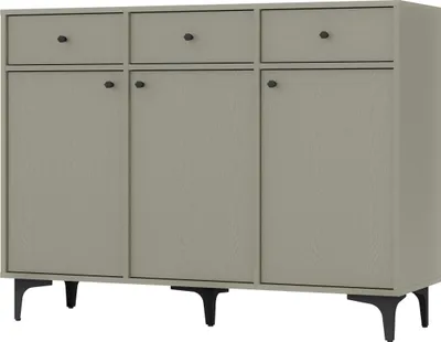 Produktbild von Kommode TOKYO 125 cm dreitürige Kommode mit drei Schubladen, Sideboard für Wohnzimmer und Schlafzimmer, (Farbe: Eukalyptus)