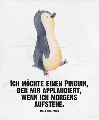 Produktbild von Mr. & Mrs. Panda Babydecke Pinguin marschieren - Weiß - Geschenk, Unausgeschlafen, Fleecedecke, Bruder, Spazieren, Erstlingsdecke, Frühaufsteher, Plaid, Schlummerdecke