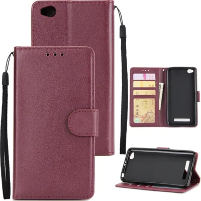 Produktbild von Ultra Slim Shockproof Full Protective Case mit Geldbörse Slot für Xiaomi Redmi 4A Rotwein