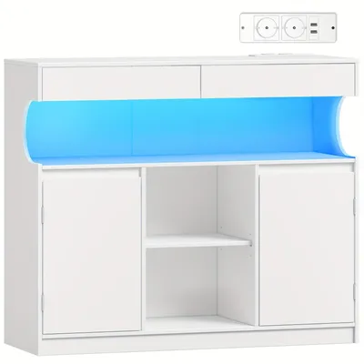 Obrázok produktu pre Komoda s integrovanou zásuvkovou skrinkou a LED osvetlením - Úložná skrinka s 2 zásuvkami - Biela - 30x100x85 cm