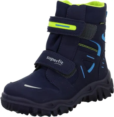 A single blue winter boot for children.