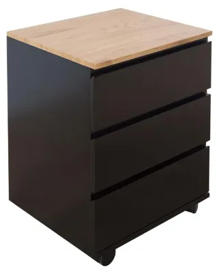 Produktbild von Bürocontainer ZENTOR 3 Schubladen auf Rollen – Schwarz und Holzoptik – 46 x 63 x 40 cm
